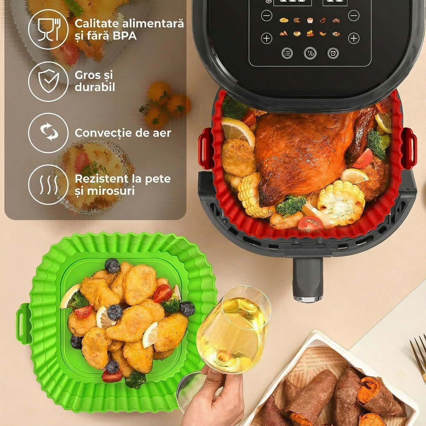 🍟 Set 6 Tăvi din Silicon pentru Airfryer și Cuptor