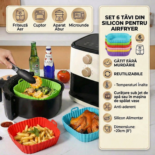 🍟 Set 6 Tăvi din Silicon pentru Airfryer și Cuptor
