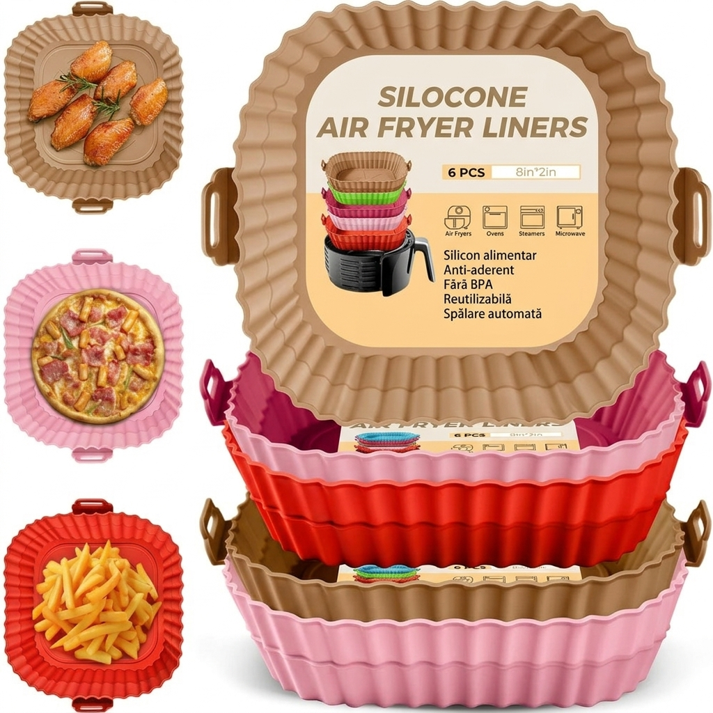 🍟 Set 6 Tăvi din Silicon pentru Airfryer și Cuptor